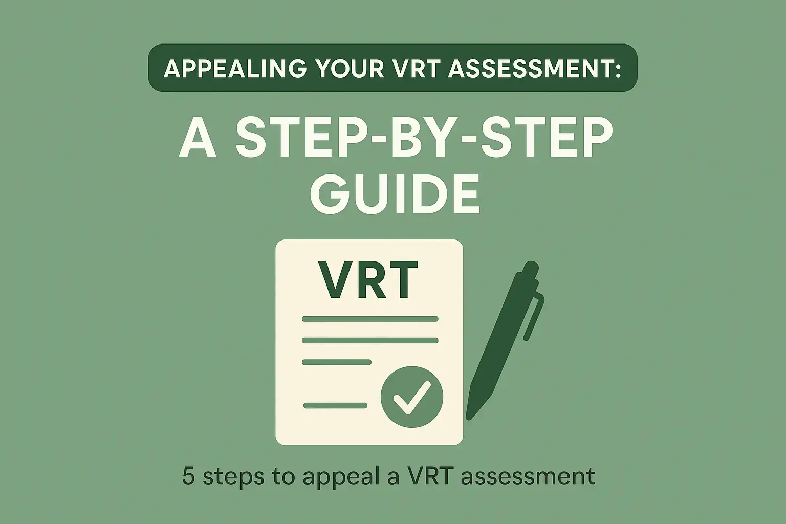 Appealing Your VRT Assessment: A Step-by-Step Guide showing a VRT document with a checkmark and a pen.